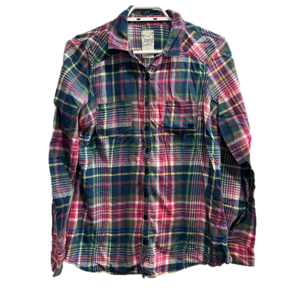 Grg plaid long- sleeve button up shirt size large